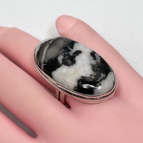 Stunning Buffalo Turquoise Boho Silver Plated Statement Ring Sz 6.75 - Picture 2 of 6